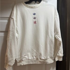 adidas Off-White Crewneck Sweatshirt with Black Trefoil Tag